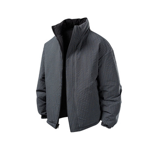 Dashufulcrum复古双面穿格纹立领羽绒服男女冬季90白鸭绒面包服