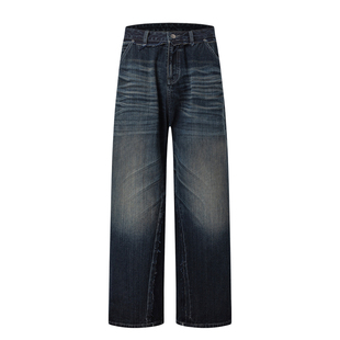 [GINGER]ARTIFICIAL WORLD竹节棉丹宁蓝色水洗宽松阔腿长牛仔裤