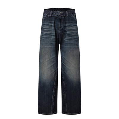 丹宁蓝水洗宽松阔腿长牛仔裤
