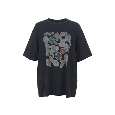 wanatry棉麻砂洗工艺印花T恤女