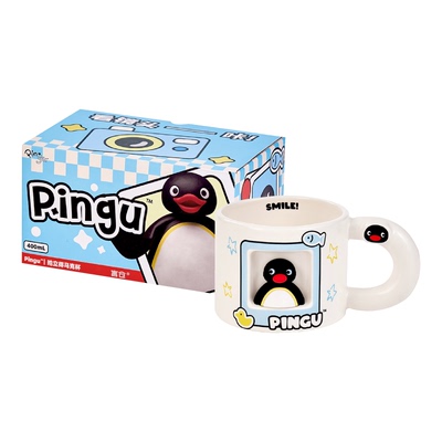 言仓Pingu拍立得马克杯陶瓷水杯企鹅带盖可爱女生生日礼物