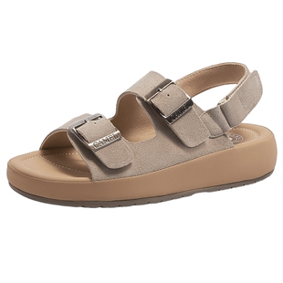 骆驼女鞋2026夏季新款露趾罗马沙滩鞋勃肯鞋厚底休闲一字带凉鞋女