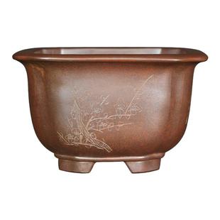 神力精品柴烧紫砂花盆精品古典仿古刻绘春兰内门竹盆景盆桌面绿植