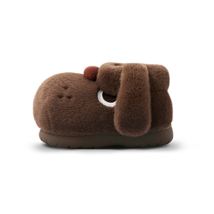 chikoku卡通小狗毛绒棉拖鞋跟女秋冬室内加绒包月子鞋防滑棉拖男