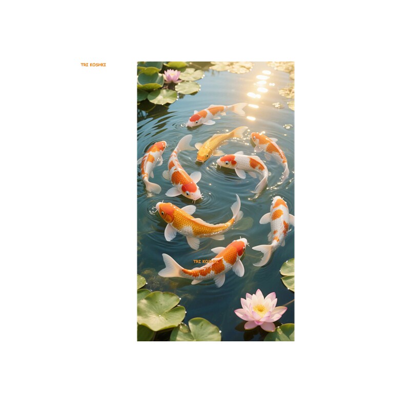 中式九鱼图贴画锦鲤荷花防水墙贴玄关客厅装饰贴纸简约现代可定制