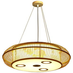 新中式餐饮吊灯包厢包间包房带LED射灯竹艺吊灯酒店饭店茶楼灯具