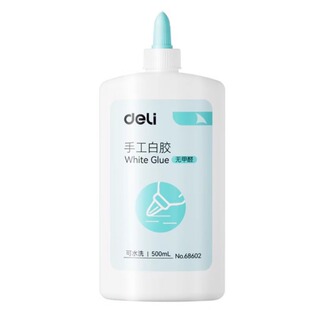 得力白乳胶儿童手工白胶木工胶可水洗学生创意制作DIY好用速干胶水办公用品强力粘木板乳白胶500ml大瓶