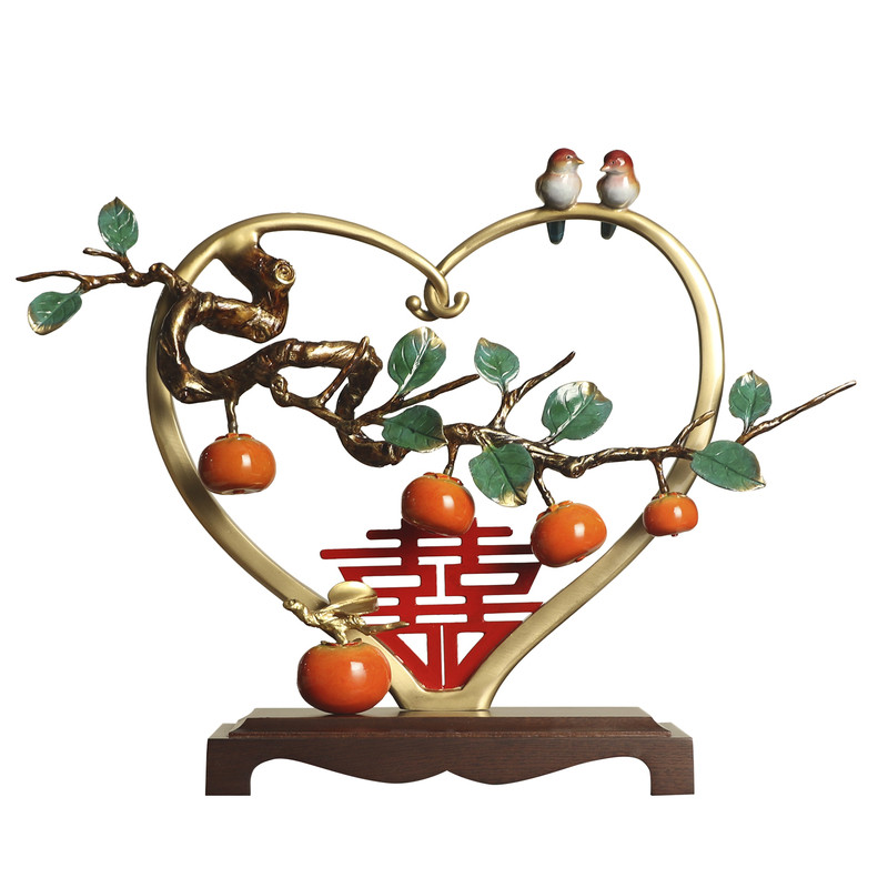 全铜心想事成柿子喜鹊新婚摆件