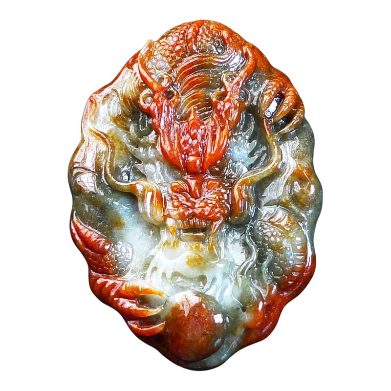 缅甸老坑翡翠A货冰红翡翠龙牌
