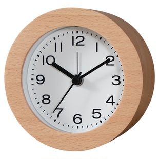 TQJ实木夜灯贪睡小闹钟床头座钟学生用静音桌面时尚台面时钟台钟