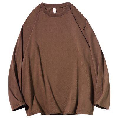 美式重磅纯色男士纯棉长袖T恤潮