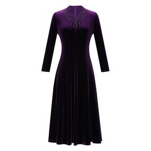 名兰世家婚礼妈妈礼服原创设计高档V领a字丝绒连衣裙红色收腰显瘦