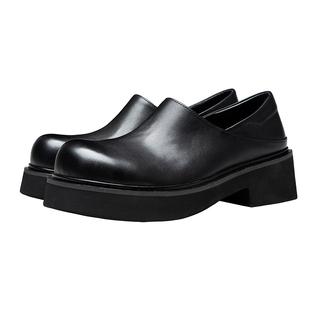 6cm增高大头皮鞋男款真皮单鞋拖鞋两穿软面休闲厚底德比鞋高级感