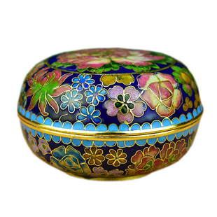 铜胎珐琅景泰蓝粉盒老货纯手工4寸银蓝胭脂盒印泥盒清宫廷剧同款