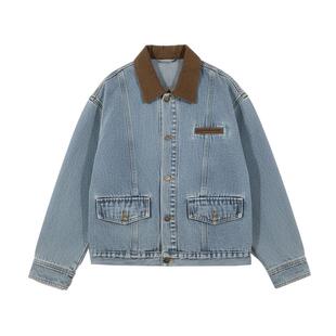 Basic House/百家好设计感拼接牛仔外套女2026春季新款复古夹克服