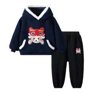 精典泰迪童装儿童加绒年服男童拜年服套装女童加厚年服套卫衣卫裤