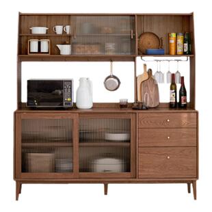 黑胡桃色纯实木餐边柜美国红橡木酒柜上下台组合北欧风