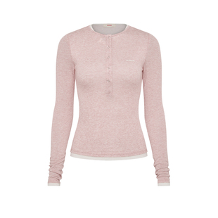 樱桃KIRSH 亨利领长袖T恤女2026春季修身显瘦假两件半开襟打底衫