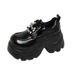 欧洲站女鞋2026新款松糕厚底鞋女9cm真皮增高鞋女小个子小皮鞋女