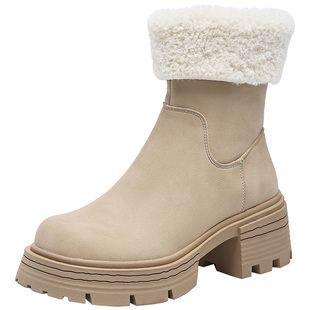大东女靴雪地靴2025冬季新款时尚厚底加绒中筒时装靴简约增高短靴