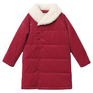 知了童装 冬款女童丝绒夹棉加厚中式棉衣长款棉服绒外套K6968
