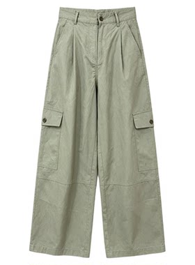 编织腰带拖地工装阔腿裤女欧洲站