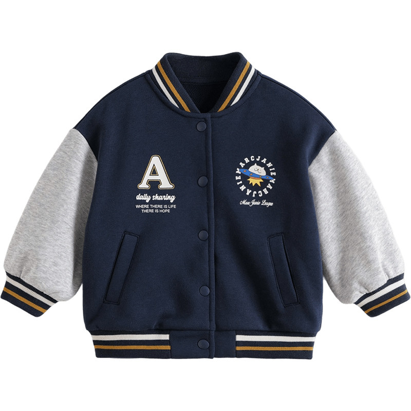 马克珍妮男女童复古学院拼色棒球服宝宝外套2025年秋装新款551177