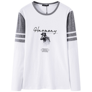 TEEK春季拼接长袖t恤男装 内搭秋衣时尚春装青少年潮流打底小衫