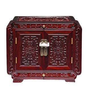 小叶紫檀西番莲卷草纹首饰盒红木高档精致珠宝收纳盒嫁妆盒百宝箱