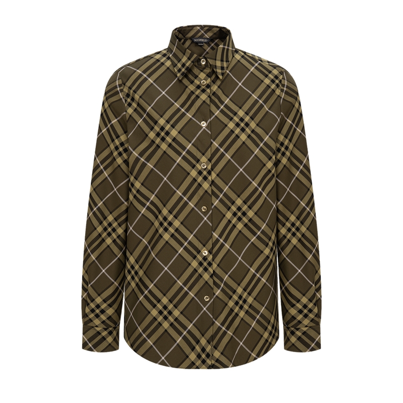 【棉100%】Scofield女装英伦文艺风撞色菱格衬衫2025秋冬新品