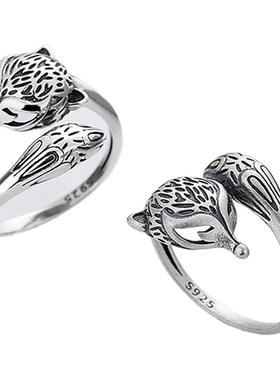 925银狐狸戒指女2025年可调节指环复古轻奢小众民族风手饰品