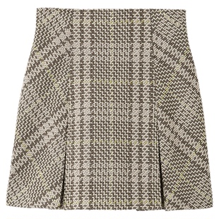 SNIDEL2025秋冬新品高腰经典格纹压褶A字短款半身裙SWFS254143