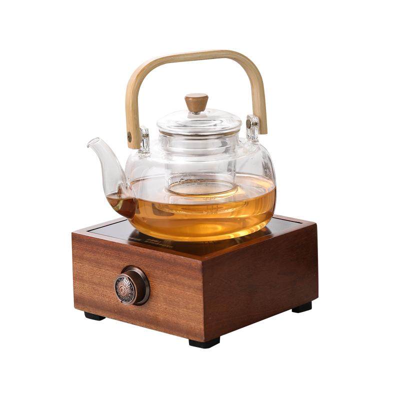 电陶炉胡桃木煮茶炉围炉煮茶器玻璃烧水壶家用电热茶炉茶具泡茶炉