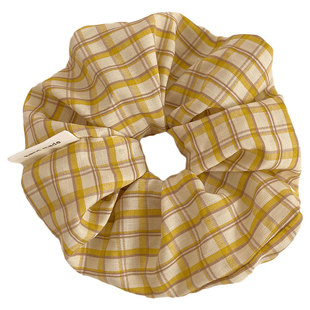 夏日柠檬~黄色系格纹大肠发圈女高级感2025新款扎丸子头发绳头饰