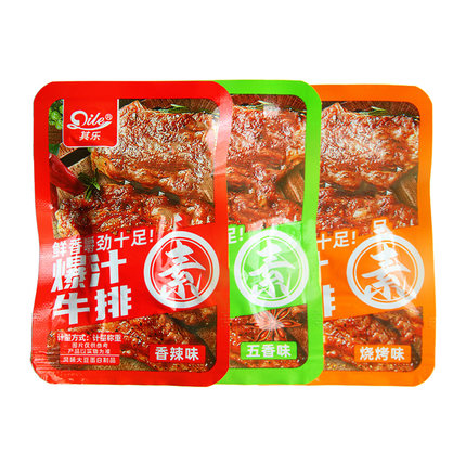 其乐爆汁手撕素肉牛肉排Q弹豆干香辣味解馋小零食休闲食品