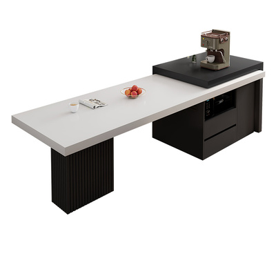 岛台餐桌一体家用可伸缩厨房小户型高级轻奢导台加倒台岩板中岛台