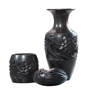 山东济南章丘龙山黑陶工艺品摆件金玉满堂三件套装非遗文创伴手礼