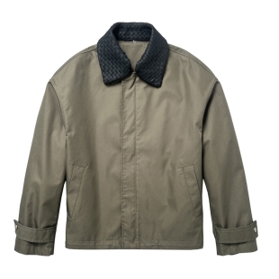 美式复古编织羊皮领撞色短款风衣男秋冬季新款老钱风行政夹克外套