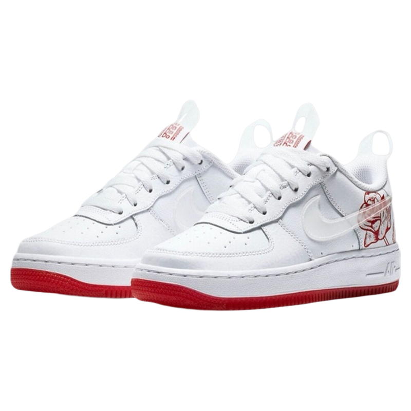 Nike Air Force 1低帮运动板鞋小白鞋玫瑰笑脸Thank You女款白红