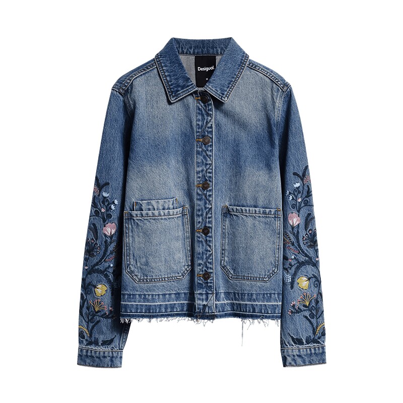 Desigual26秋冬新品宽松双袖彩色花卉刺绣女式牛仔夹克女式外套