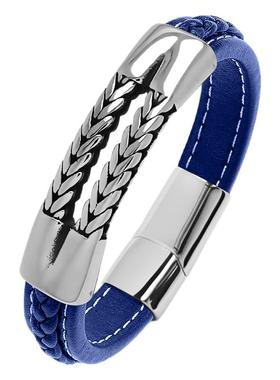 欧美时尚麻花链条不锈钢手链饰品男士个性皮绳编织镂空配件手链