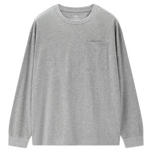 佐丹奴T恤男装纯棉单口袋针织圆领长袖T恤 01024852