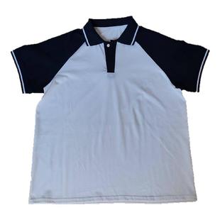 夏季款棉质白色校服短袖藏蓝插肩袖藏蓝领男女班服T恤POLO衫上衣