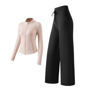 361健身服女套装春秋跑步训练长袖运动上衣瑜伽外套直筒阔腿长裤