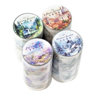 暮光PET胶带贴纸路过的风景雪景森林英文字模切造景手账DIY素材