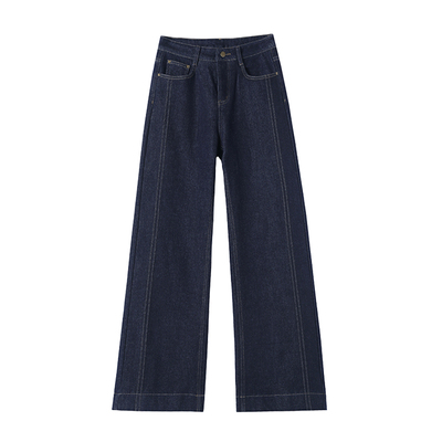 加绒牛仔直筒裤女高腰宽松加长裤