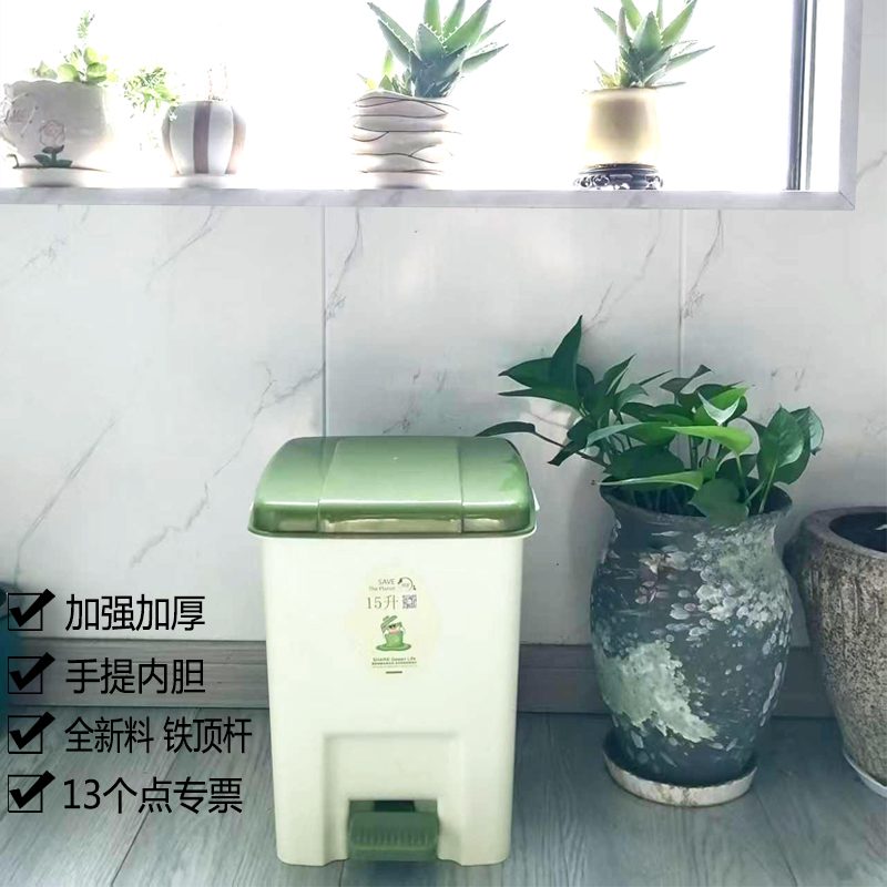 双丰15L脚踏式垃圾桶家用收纳卫生桶可拆卸提手内桶方桶厨房客厅