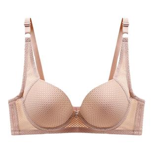 纯色透气内衣有钢圈薄款文胸小胸聚拢上托收副乳防下垂胸罩三排扣