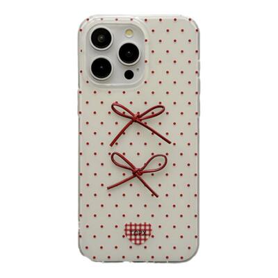 韩系ins红色波点蝴蝶结适用苹果15手机壳iPhone17ProMax新款16promax防摔13女款12硅胶14pro简约小众全包软壳