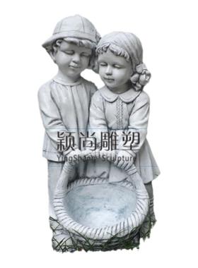 田园风草坪花篮小情侣装饰摆件